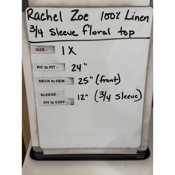 Rachel Zoe 100% Linen Plus Size 1X Floral 3/4 sleeve Scoop Neck Shirt Top - Picture 7 of 7